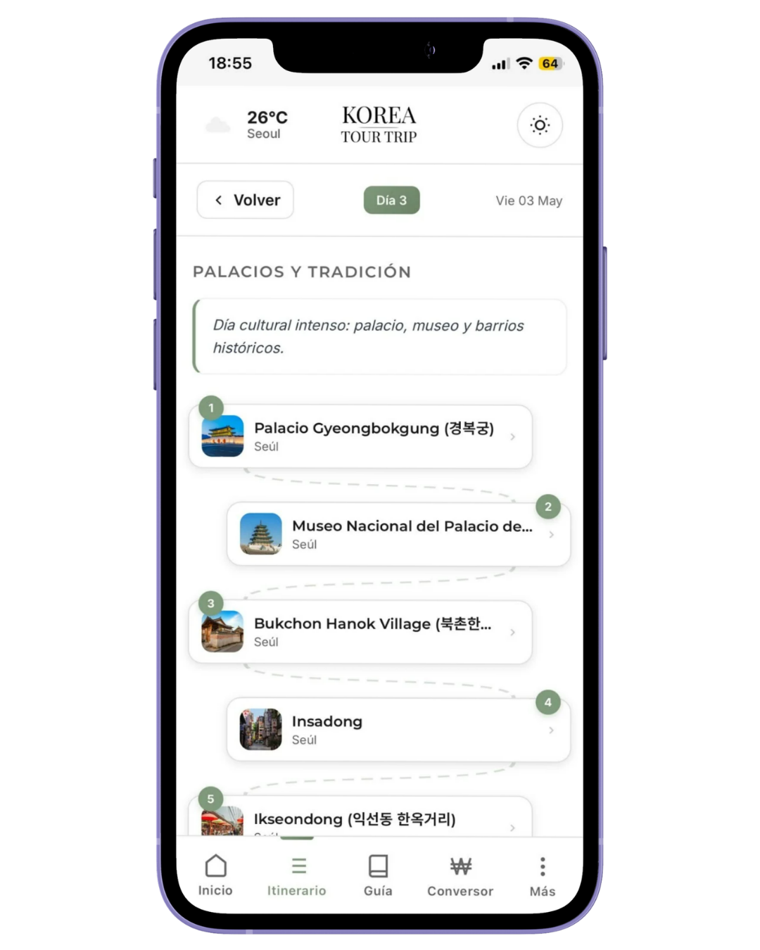 App Korea Tour Trip: ficha de actividad